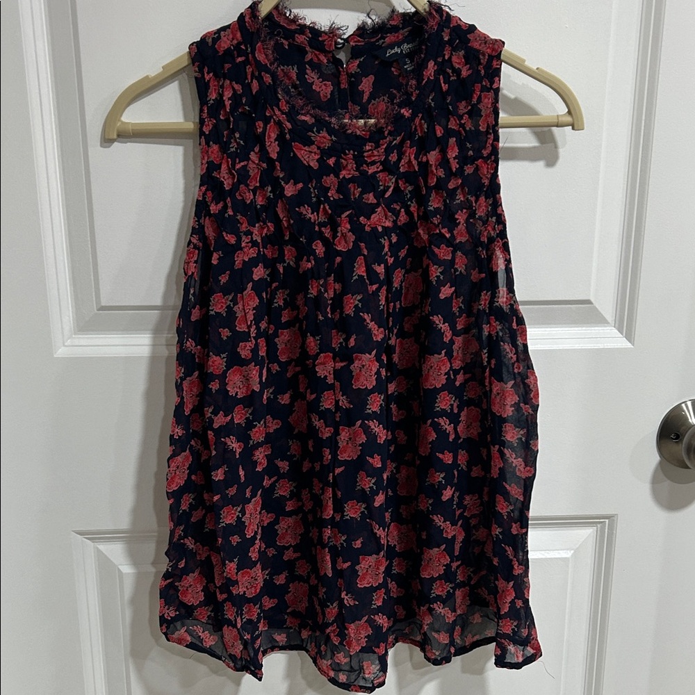 Lucky Brand Navy and Red Floral Blouse
